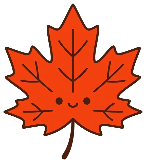 Cute smiling maple leaf with autumn colors