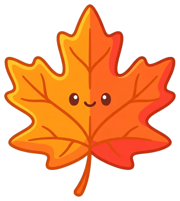 Cute smiling orange maple leaf with cartoon face