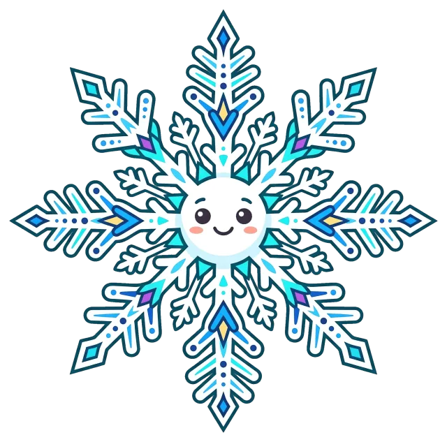 Cute smiling snowflake with blue and purple accents