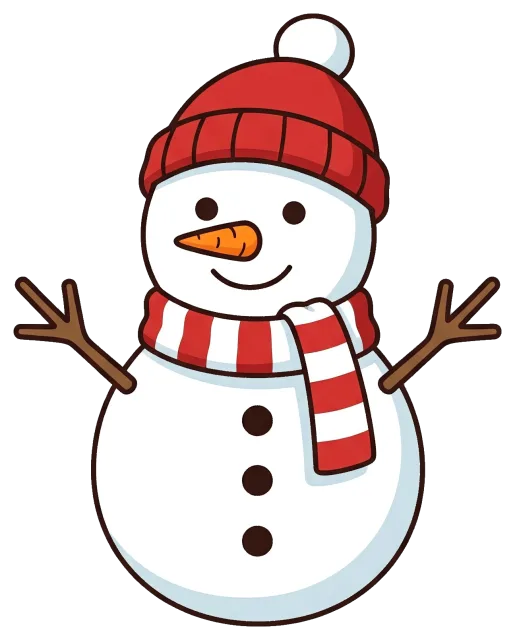 Cute snowman with red hat and striped scarf
