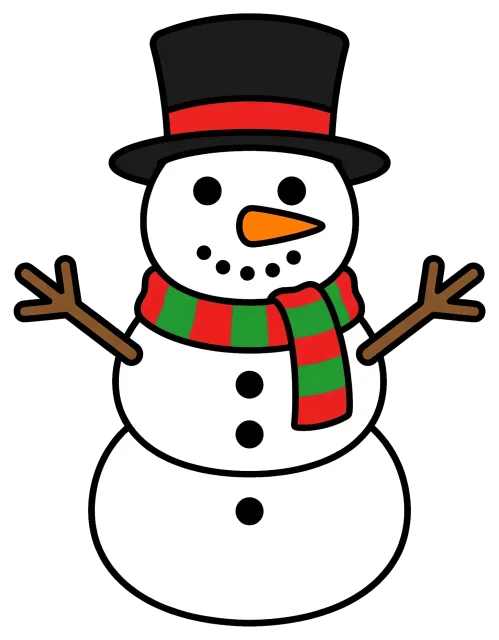 Cute snowman with top hat and striped scarf