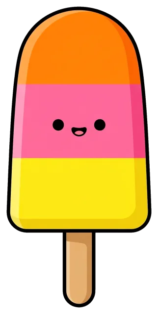 Cute Tri-Color Popsicle Cartoon with Smiling Face