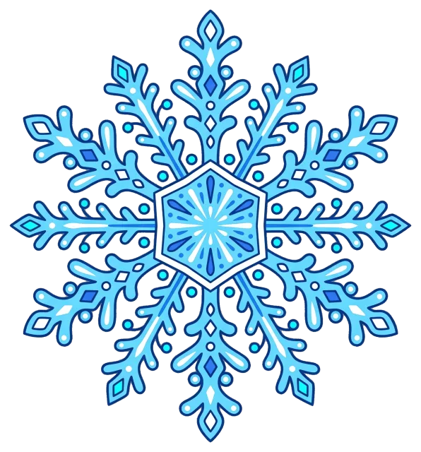 Decorative blue snowflake icon with intricate patterns
