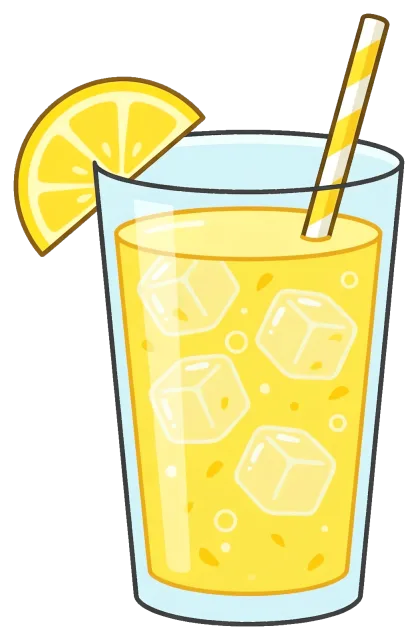 Glass of Lemonade with Ice Cubes and Lemon Slice