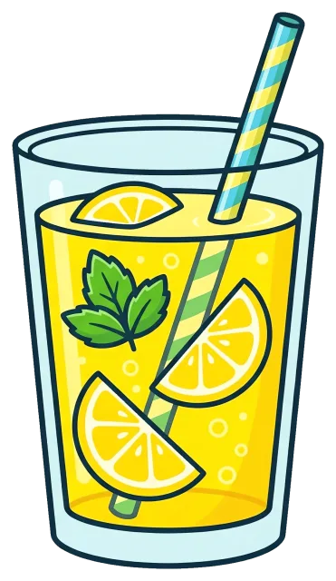 Glass of lemonade with lemon slices and mint leaves