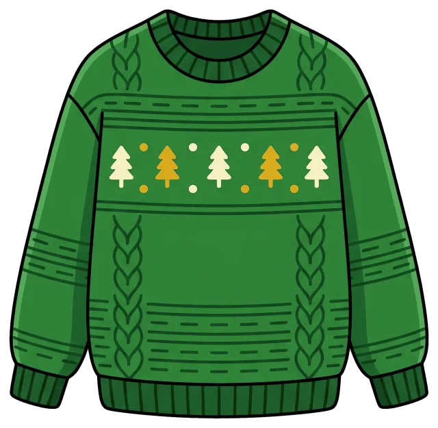 Green cozy sweater with tree pattern