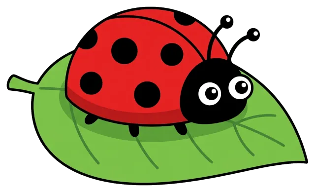 Ladybug on green leaf with big eyes