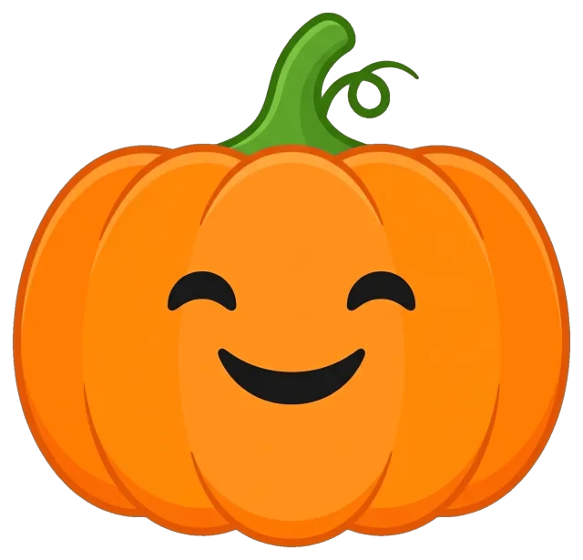 Smiling pumpkin with green stem