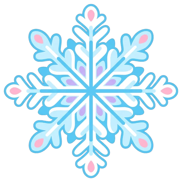 Snowflake centered on grey background with blue and pink accents