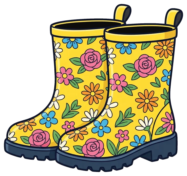 Yellow Rain Boots with Colorful Floral Pattern