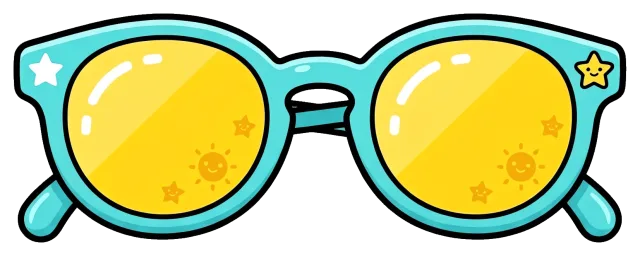 Cartoon Style Sunglasses with Blue Frame and Yellow Lenses