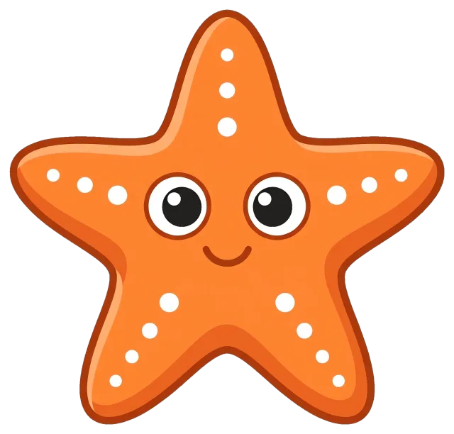 Cute orange starfish with smiling face and white spots