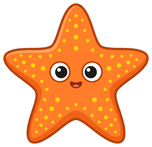 Cute orange starfish with smiling face and yellow spots