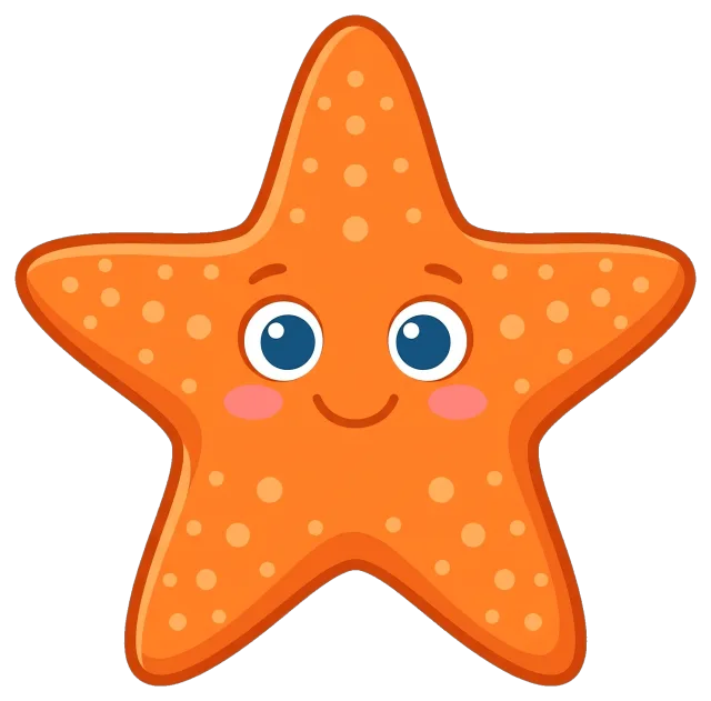 Cute smiling orange starfish with big eyes