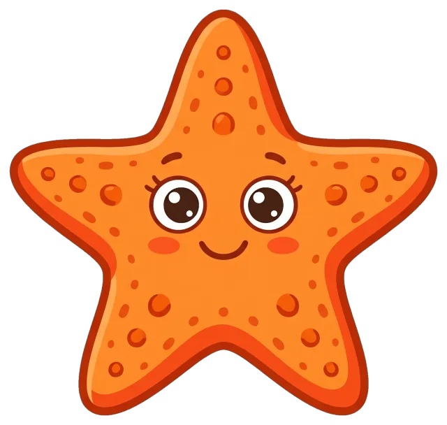 Cute smiling orange starfish with big eyes