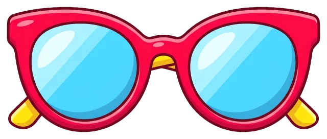 Red frame sunglasses with blue lenses in 2D cartoon style