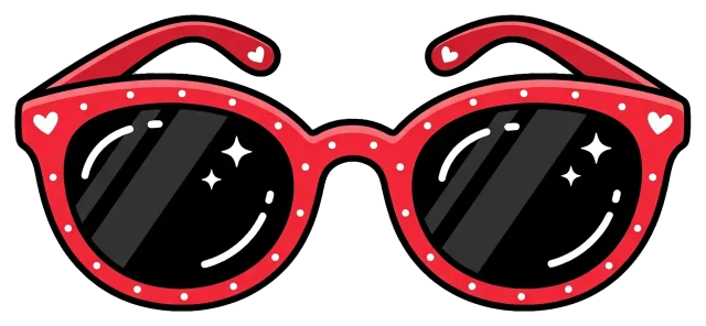 Red Sunglasses with Heart and Polka Dot Design in 2D Cartoon Style
