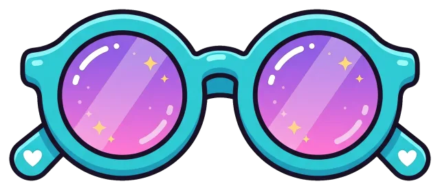 Round turquoise sunglasses with purple sparkling lenses
