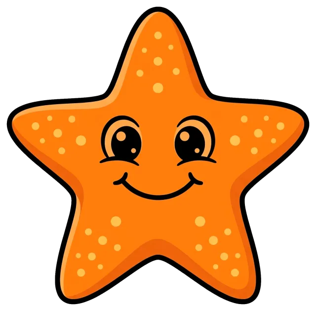 Smiling orange starfish with cartoon eyes