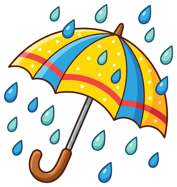 Yellow and blue umbrella with raindrops