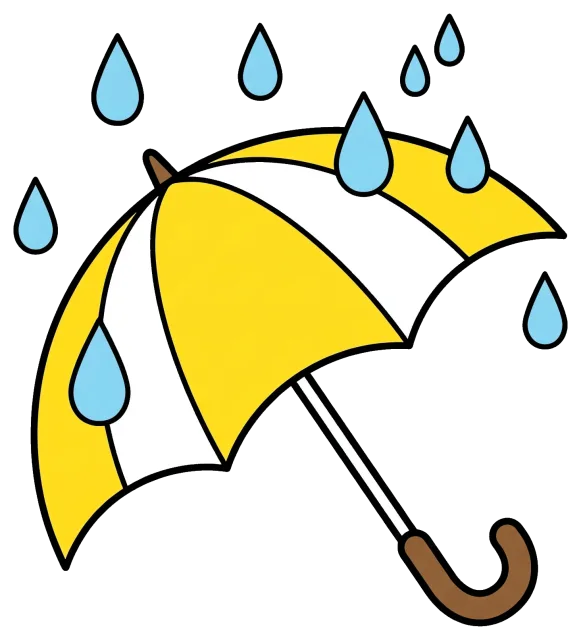 Yellow and white umbrella with raindrops