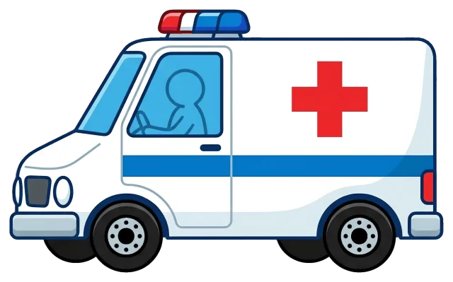 Ambulance with red cross and blue stripe side view