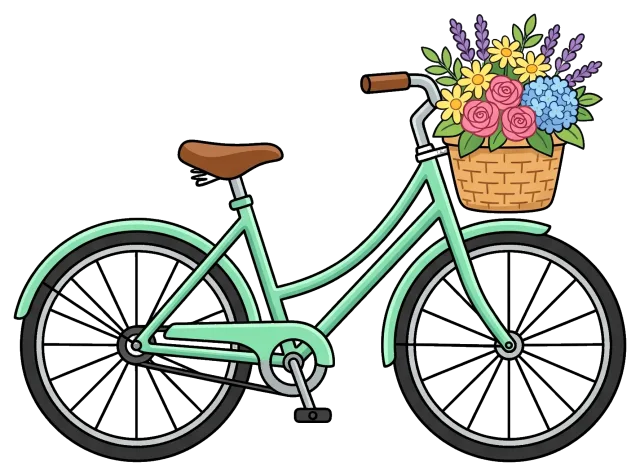 Bicycle with flower basket filled with colorful blooms