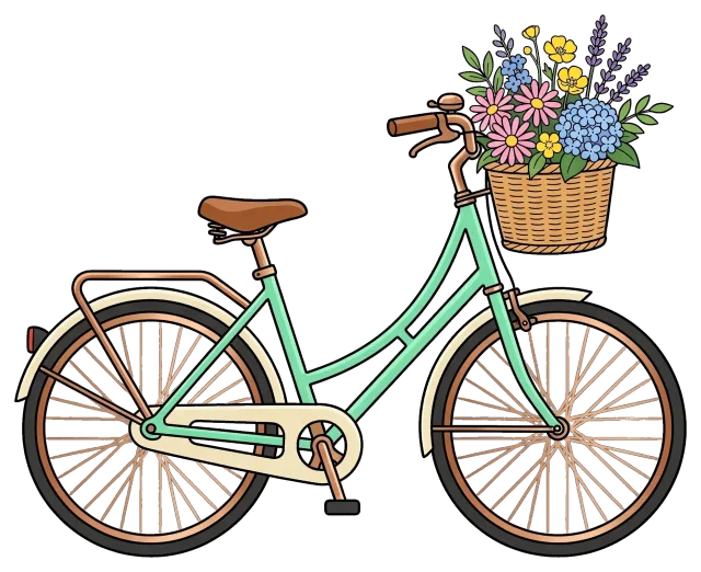 Bicycle with Flower Basket on Mint Green Frame