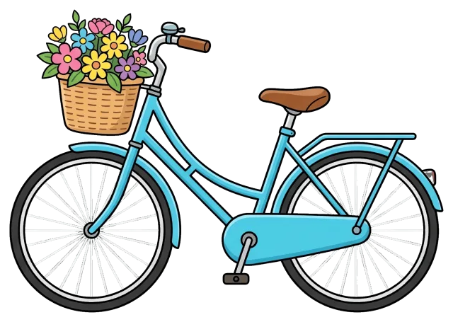Blue Bicycle with Flower Basket on Handlebar