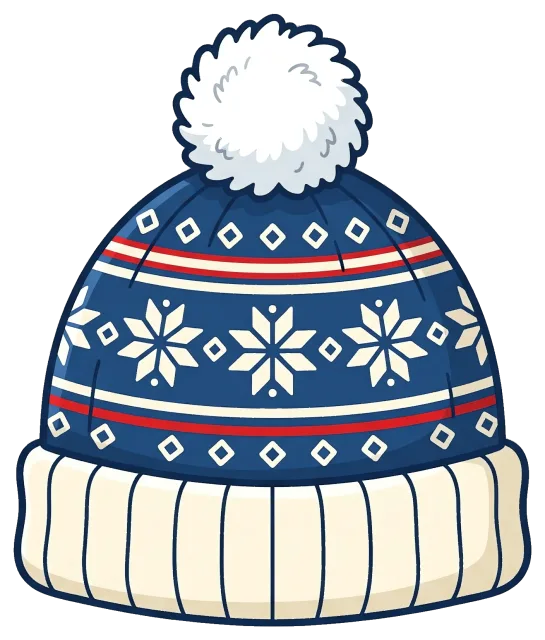 Blue winter hat with snowflake pattern and pom-pom