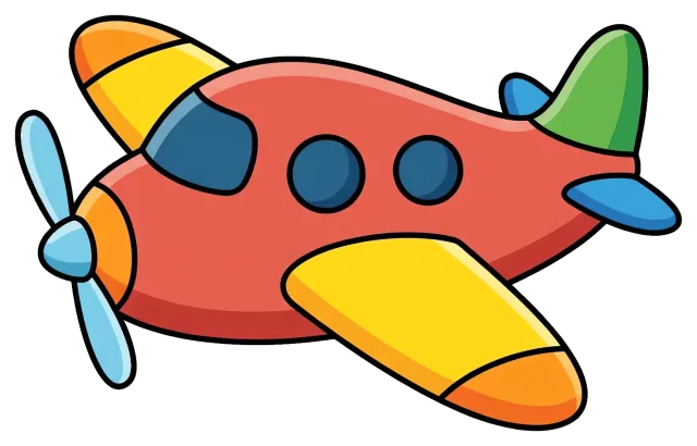 Colorful cartoon airplane with propeller and three windows