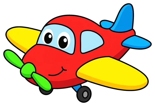 Colorful cartoon airplane with smiling face