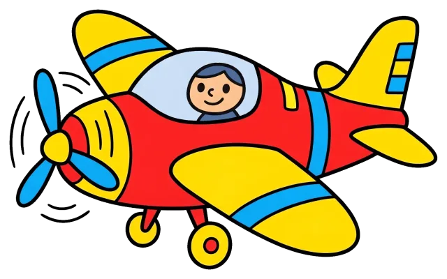 Colorful cartoon airplane with smiling pilot