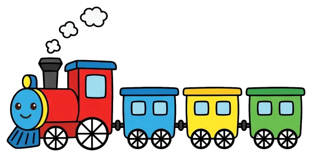 Colorful cartoon train with three passenger cars