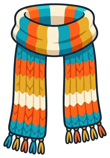 Colorful striped winter scarf with tassels