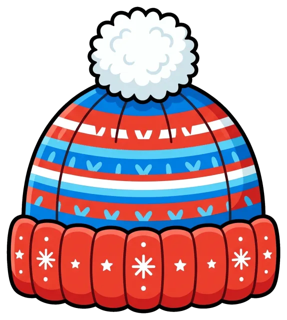 Colorful winter hat with pom-pom and snowflake pattern