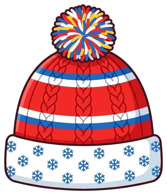 Colorful winter hat with pom-pom and snowflake pattern