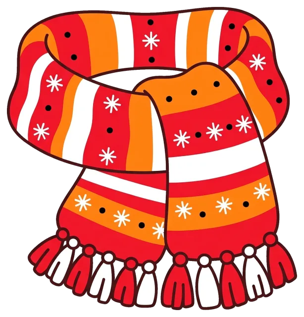 Colorful winter scarf with stripes and snowflake patterns