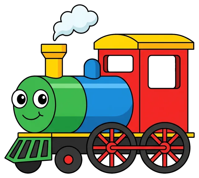 Cute cartoon train with smiling face and colorful design