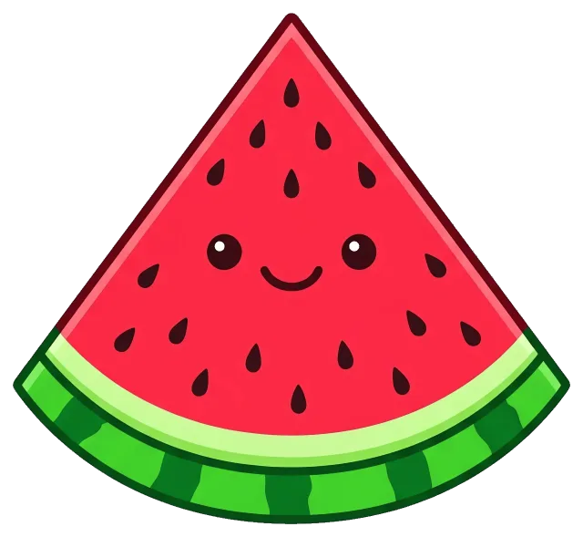 Cute smiling watermelon slice with seeds