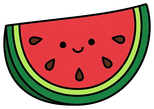 Cute smiling watermelon slice with seeds