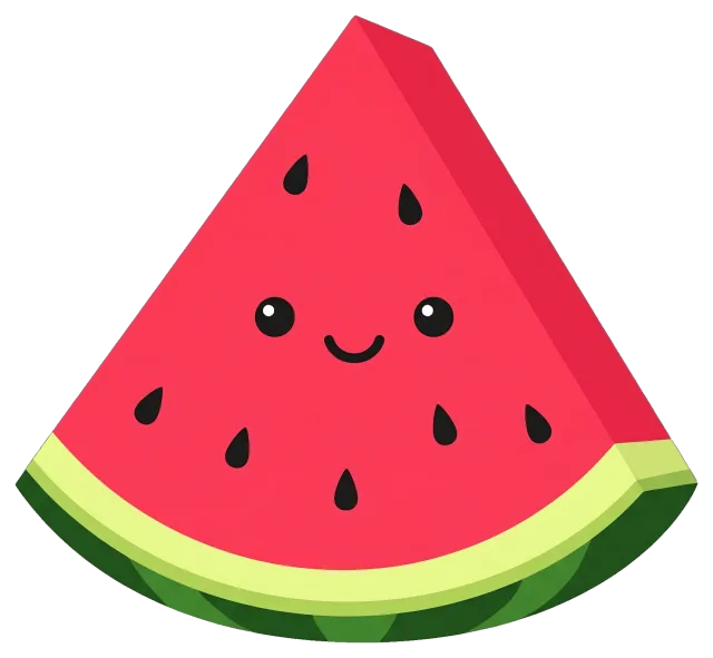 Cute smiling watermelon slice with seeds
