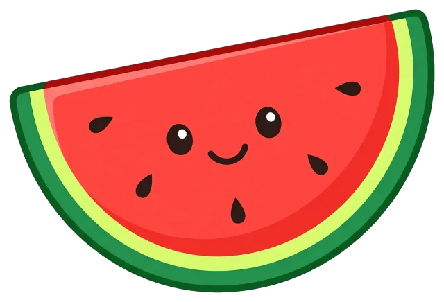 Cute smiling watermelon slice with seeds