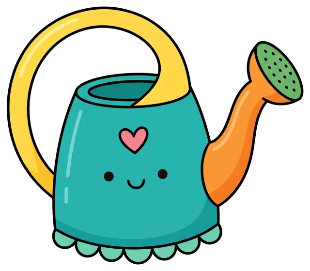 Cute watering can with smiling face and heart