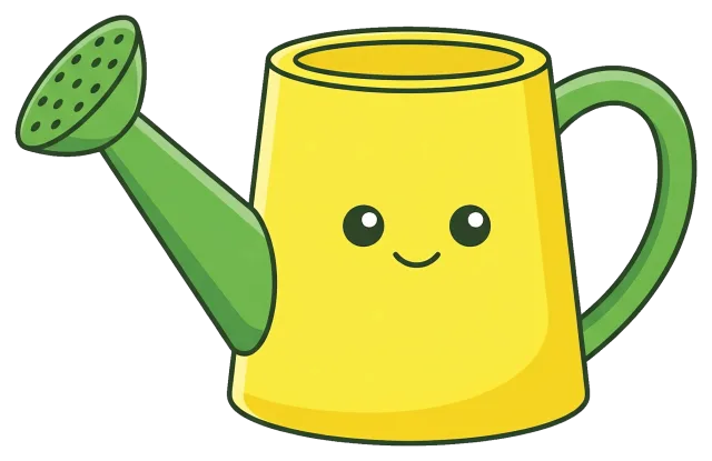 Cute yellow watering can with green spout and handle