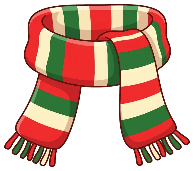 Winter Scarf with Red, Green, and Cream Stripes