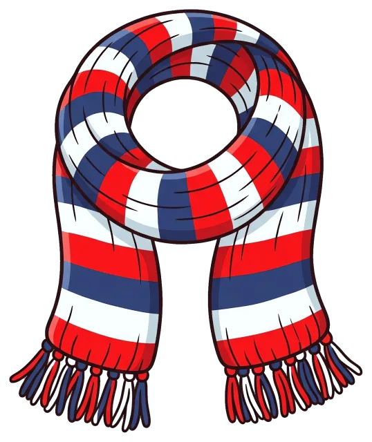 Winter scarf with red, white, and blue stripes
