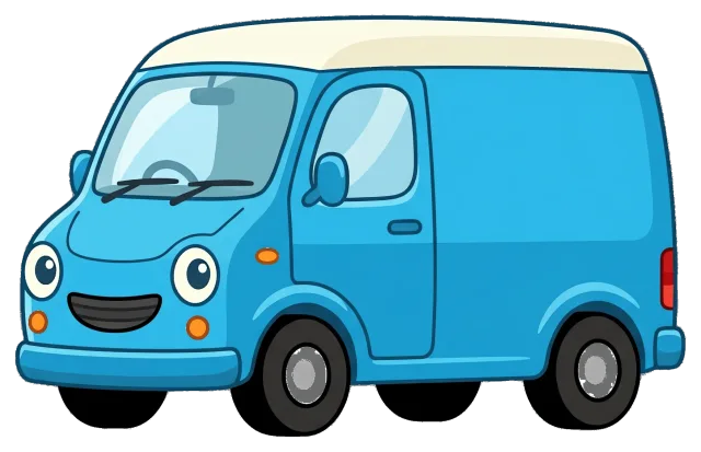 Blue delivery van with smiling face