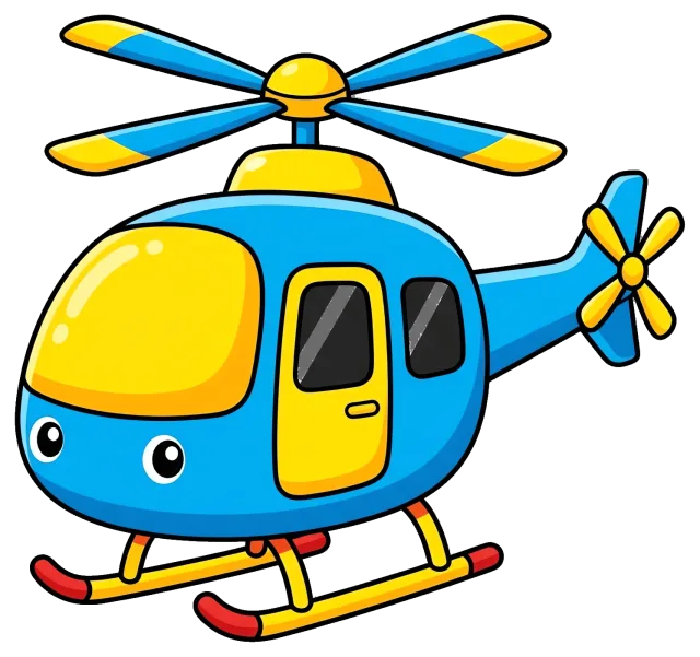 Colorful cartoon helicopter with blue and yellow design