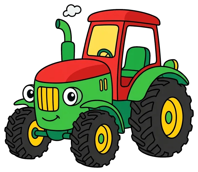 Colorful cartoon tractor with smiling face